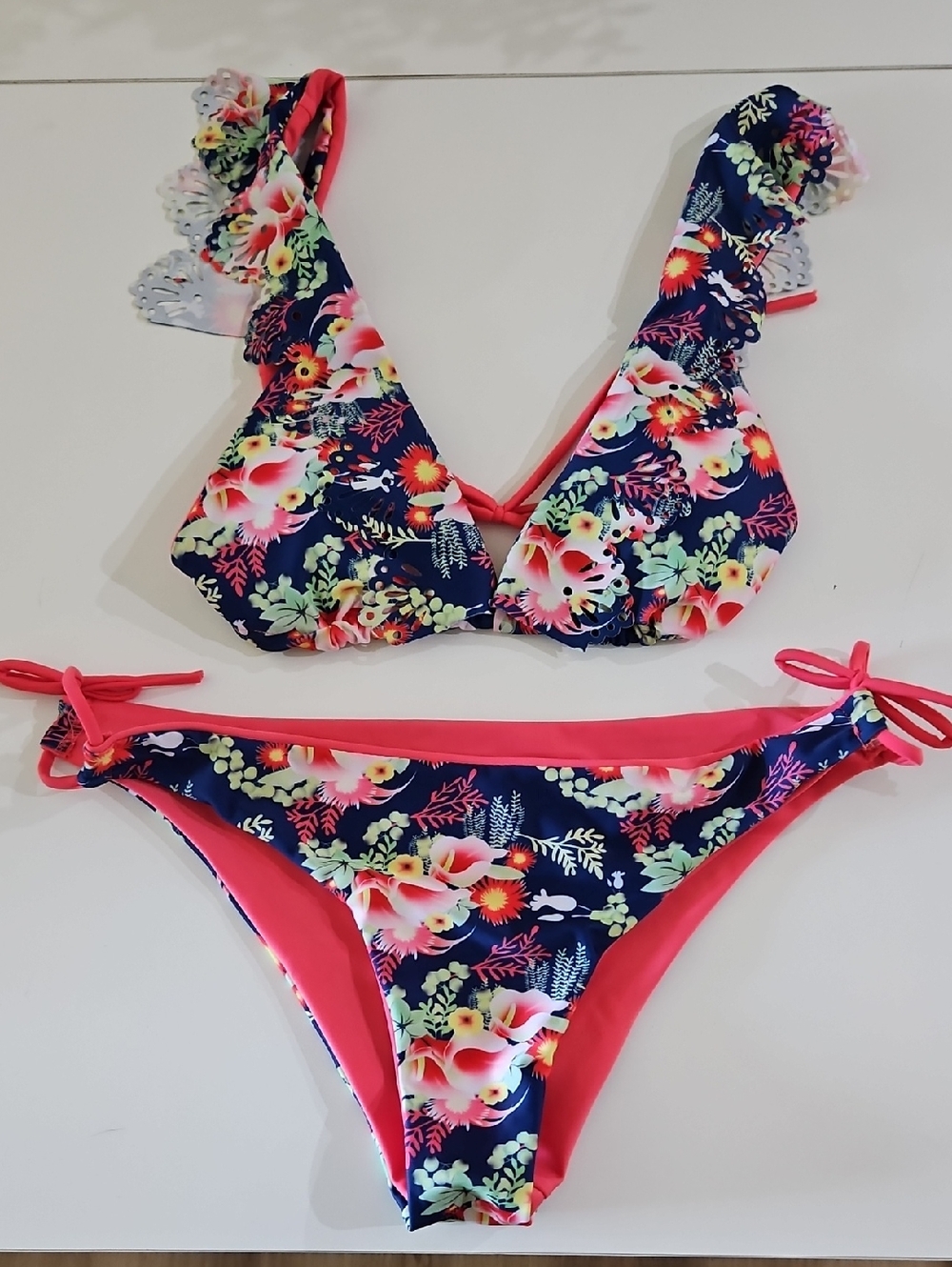 Floral Navy & Coral Two-Piece Bikini